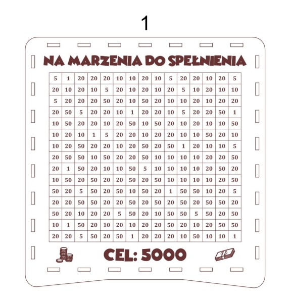 Prezent Skarbonka wykreślanka na pieniądze z białej płyty. Wyzwanie oszczędzania Mega Prezencik