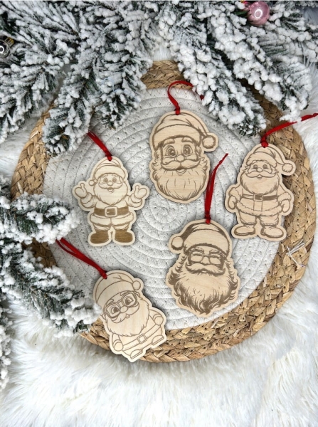 Bombki świąteczne z mikołajem. Zawieszki na choinkę z grawerowanym mikołajem ze sklejki Mega Prezencik