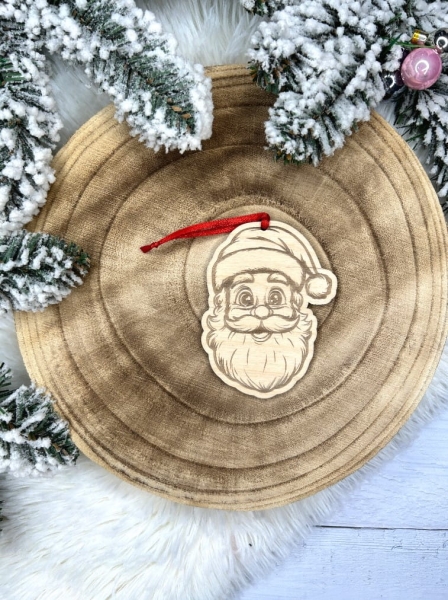 Bombki świąteczne z mikołajem. Zawieszki na choinkę z grawerowanym mikołajem ze sklejki Mega Prezencik