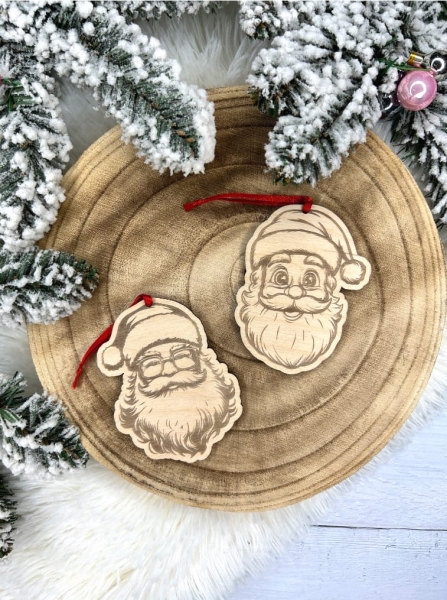 Bombki świąteczne z mikołajem. Zawieszki na choinkę z grawerowanym mikołajem ze sklejki Mega Prezencik