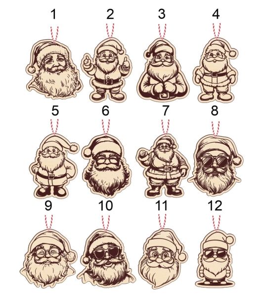 Bombki świąteczne z mikołajem. Zawieszki na choinkę z grawerowanym mikołajem ze sklejki Mega Prezencik