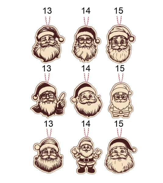 Bombki świąteczne z mikołajem. Zawieszki na choinkę z grawerowanym mikołajem ze sklejki Mega Prezencik