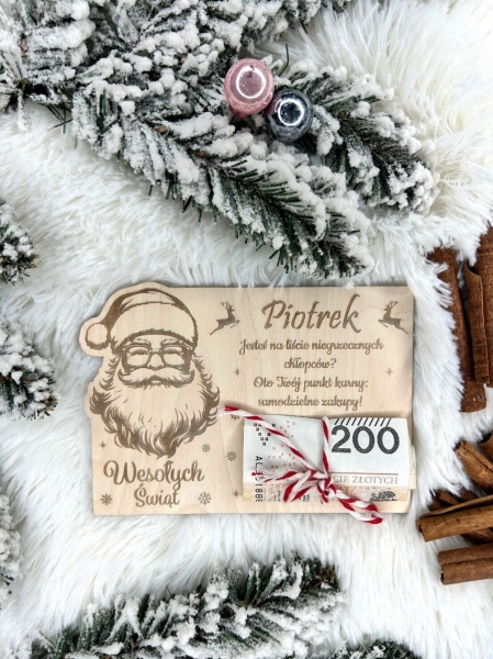 Bon Świąteczny z miejscem na banknot oraz zabawnym tekstem ze sklejki Mega Prezencik