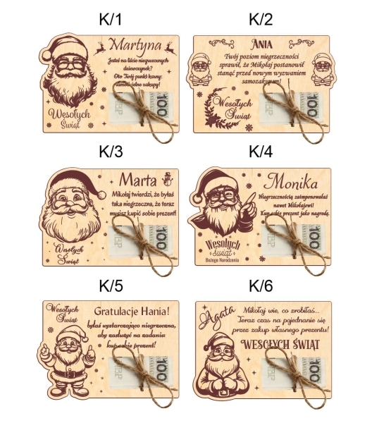 Bon Świąteczny z miejscem na banknot oraz zabawnym tekstem ze sklejki Mega Prezencik