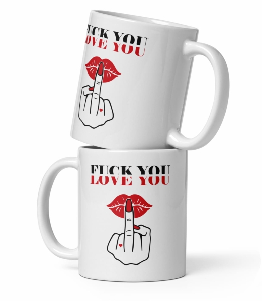 Biały Kubek z zabawnym napisem FU*K YOU oraz napis LOVE YOU Mega Prezencik