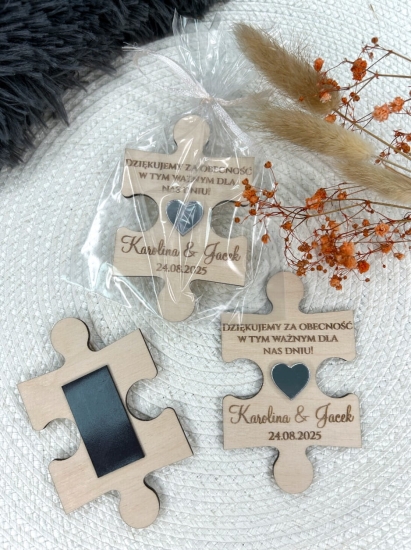 Magnes podziękowanie dla gości weselnych. Puzzle magnesy ślubne ze sklejki