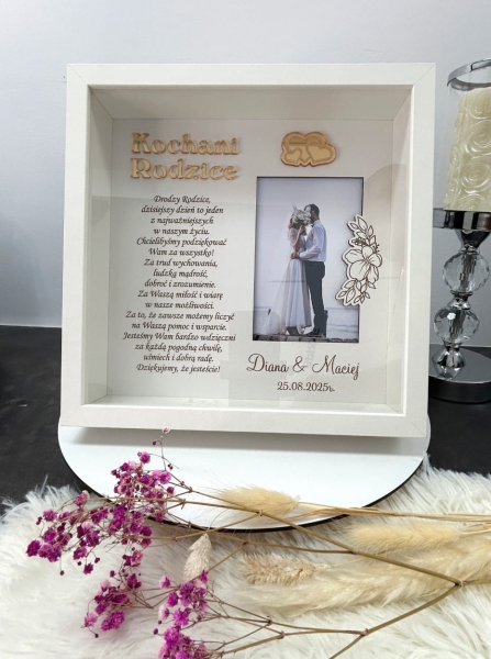 Głęboka Biała Ramka 3D – Idealne Podziękowanie dla Rodziców na Ślub i Rocznicę MegaPrezencik