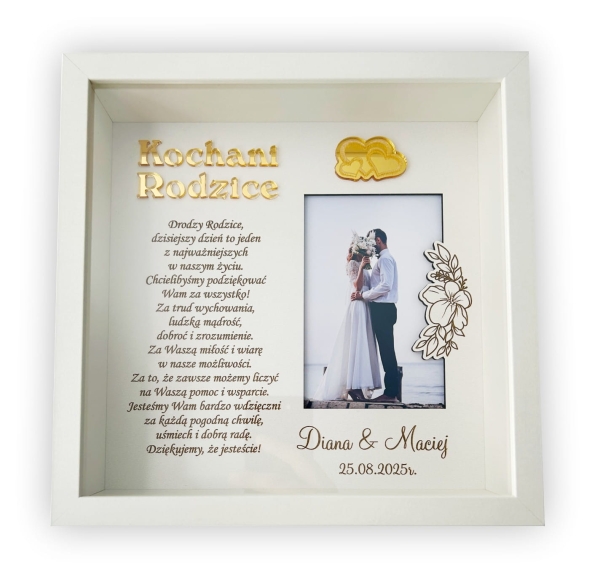 Głęboka Biała Ramka 3D – Idealne Podziękowanie dla Rodziców na Ślub i Rocznicę MegaPrezencik
