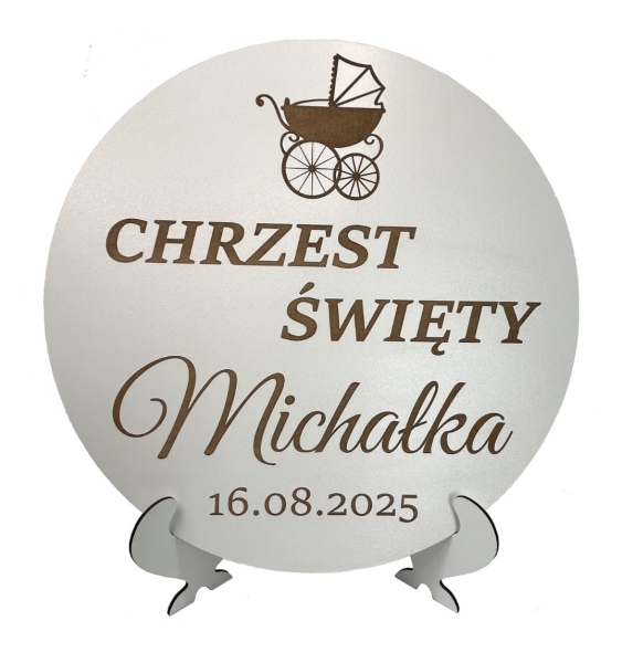 Tablica Powitalna na Chrzest święty personalizowana z białej płyty Mega Prezencik