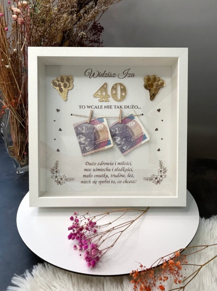 Głęboka Biała Ramka 3D urodzinowa – Widzisz 40 to wcale nie tak dużo Mega Prezencik