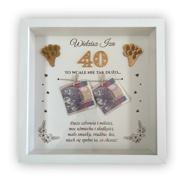 Głęboka Biała Ramka 3D urodzinowa – Widzisz 40 to wcale nie tak dużo Mega Prezencik