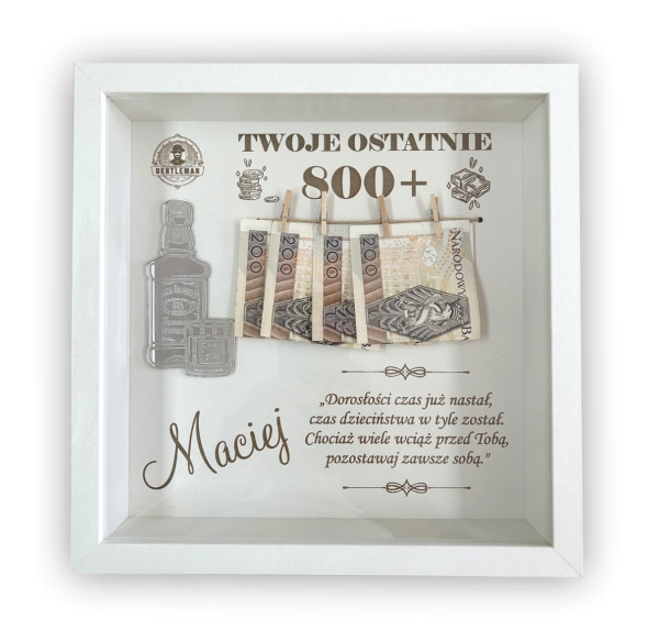 Głęboka Biała Ramka 3D urodzinowa – Twoje ostatnie 800+ Mega Prezencik