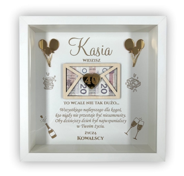 Głęboka Biała Ramka 3D urodzinowa –Widzisz 40 to wcale nie tak dużo Mega Prezencik
