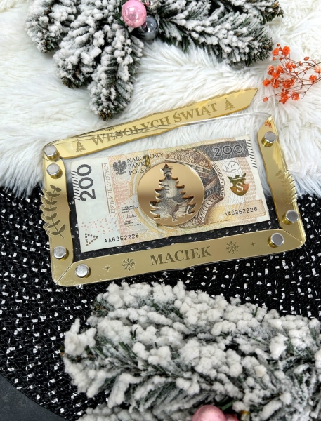 Złota Koperta Świąteczna ​na pieniądze z lustrzanej pleksi. Prezent pod choinkę od Mikołaja Mega Prezencik