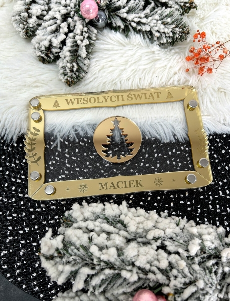 Złota Koperta Świąteczna ​na pieniądze z lustrzanej pleksi. Prezent pod choinkę od Mikołaja Mega Prezencik