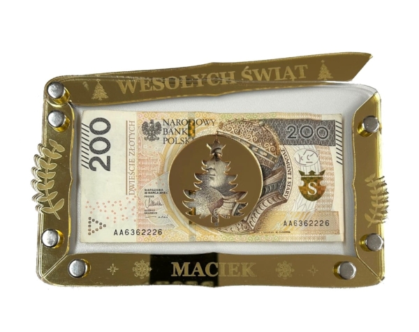 Złota Koperta Świąteczna ​na pieniądze z lustrzanej pleksi. Prezent pod choinkę od Mikołaja Mega Prezencik
