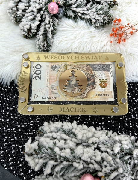 Złota Koperta Świąteczna ​na pieniądze z lustrzanej pleksi. Prezent pod choinkę od Mikołaja Mega Prezencik