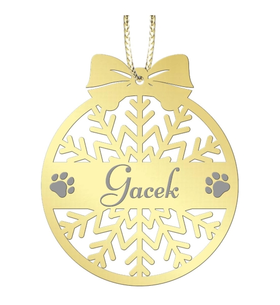 Złote bombki świąteczne ze śnieżynkami i miejscem na imię. Bombki personalizowane Mega Prezencik