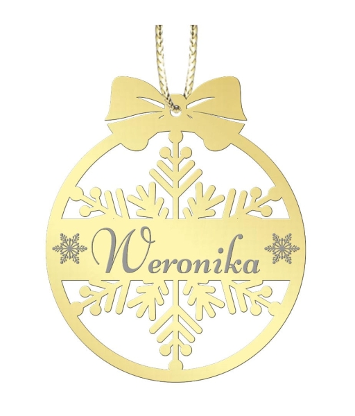 Złote bombki świąteczne ze śnieżynkami i miejscem na imię. Bombki personalizowane Mega Prezencik