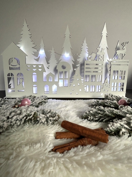 Duży biały domek Świąteczny. Dekoracja świąteczna na stół wigilijny Mega Prezencik