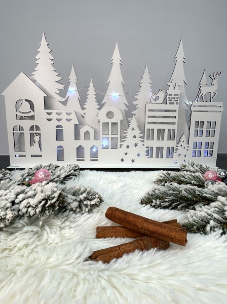 Duży biały domek Świąteczny. Dekoracja świąteczna na stół wigilijny Mega Prezencik