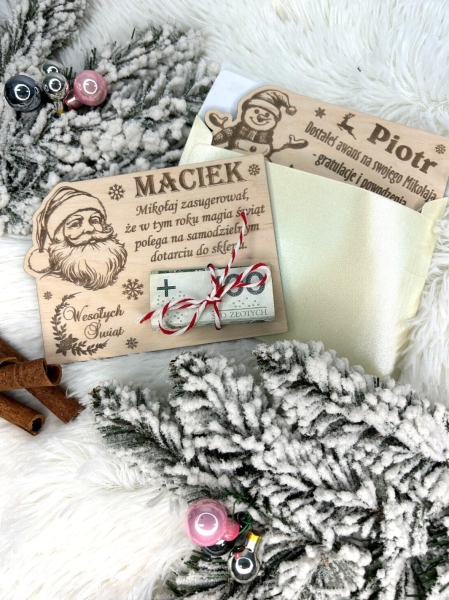 Bon Świąteczny z miejscem na banknot oraz zabawnym tekstem ze sklejki Mega Prezencik