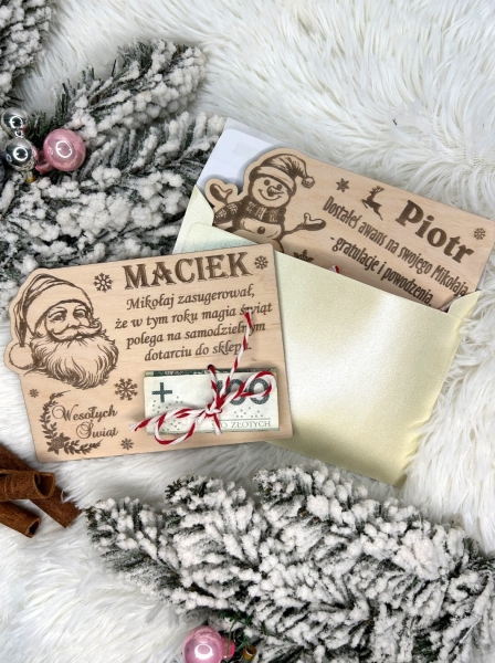 Bon Świąteczny z miejscem na banknot oraz zabawnym tekstem ze sklejki Mega Prezencik