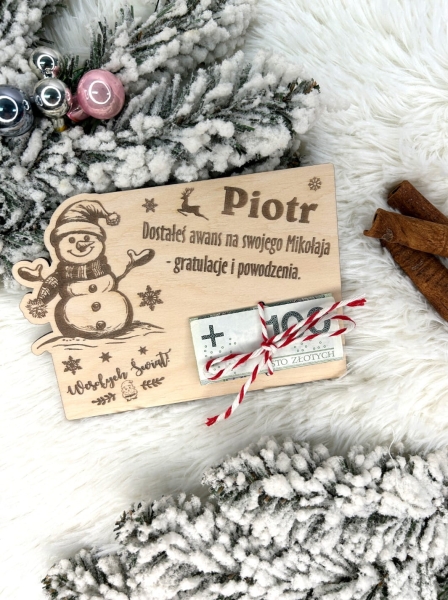 Bon Świąteczny z miejscem na banknot oraz zabawnym tekstem ze sklejki Mega Prezencik