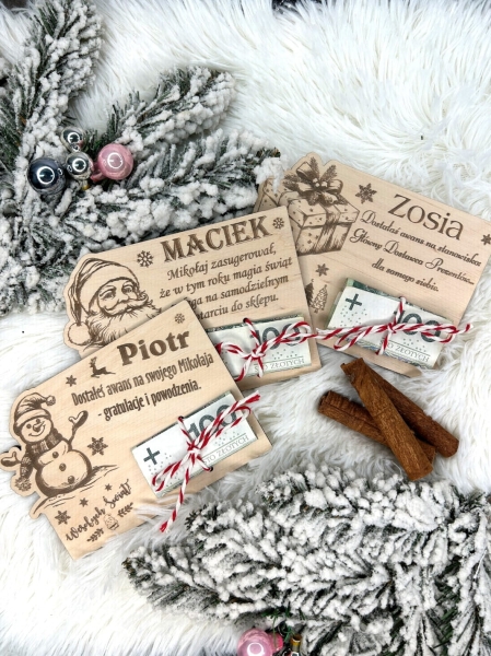 Bon Świąteczny z miejscem na banknot oraz zabawnym tekstem ze sklejki Mega Prezencik