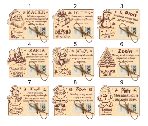 Bon Świąteczny z miejscem na banknot oraz zabawnym tekstem ze sklejki Mega Prezencik