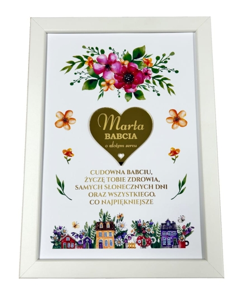 Prezent na dzień Babci. Biała duża ramka z życzeniami Mega Prezencik
