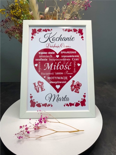 Ramka Walentynkowa z Sercem – Prezent Personalizowany z życzeniami Mega Prezencik