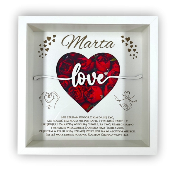 Ramka Walentynkowa z Sercem oraz napisem LOVE – Prezent Personalizowany z życzeniami Mega Prezencik