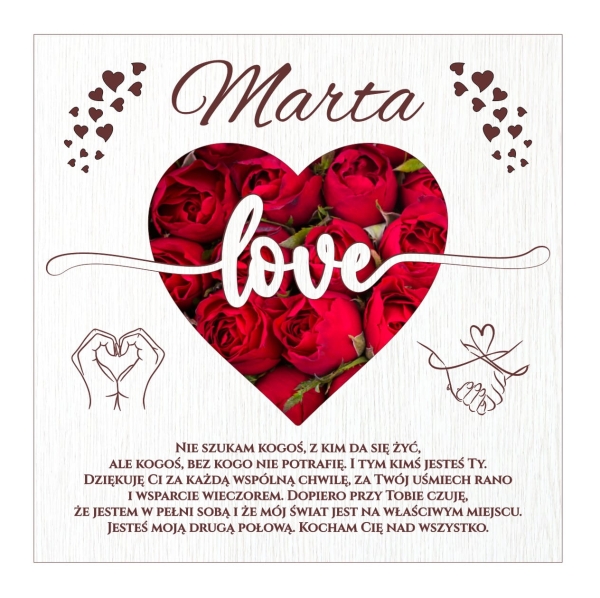 Ramka Walentynkowa z Sercem oraz napisem LOVE – Prezent Personalizowany z życzeniami Mega Prezencik