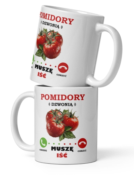 Kubek Pomidory dzwonią – Muszę iść! Śmieszny prezent dla fana warzyw. Mega Prezencik