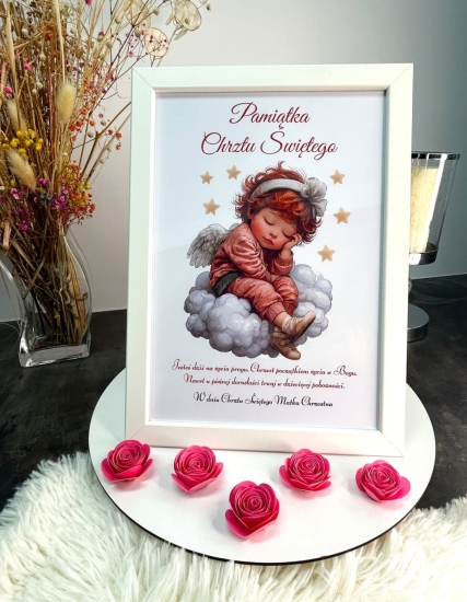 Wyjątkowa Pamiątka Chrztu Świętego – Personalizowany Obraz w Białej Ramie