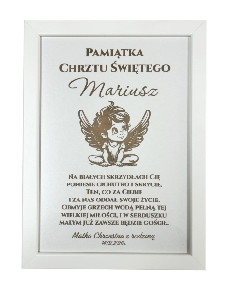 Wyjątkowa Pamiątka Chrztu Świętego w Ramce – Grawerowany Aniołek Stróż z Dedykacją Mega Prezencik