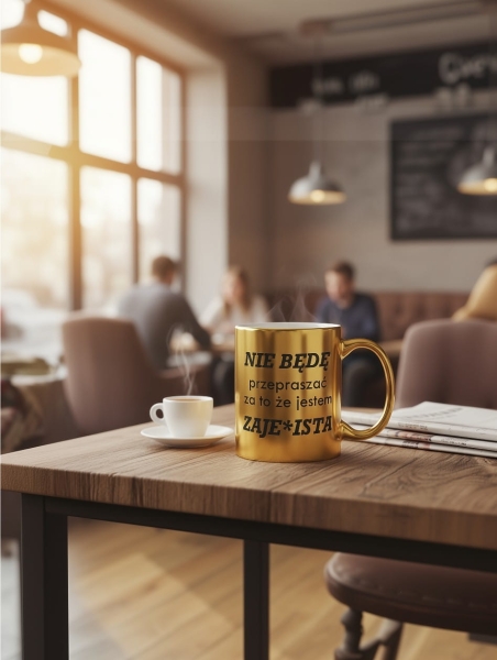 Złoty Kubek Lustrzany z Napisem dla Niej – Prezent "Nie będę przepraszać..." – Elegancki i Odważny Mega Prezencik