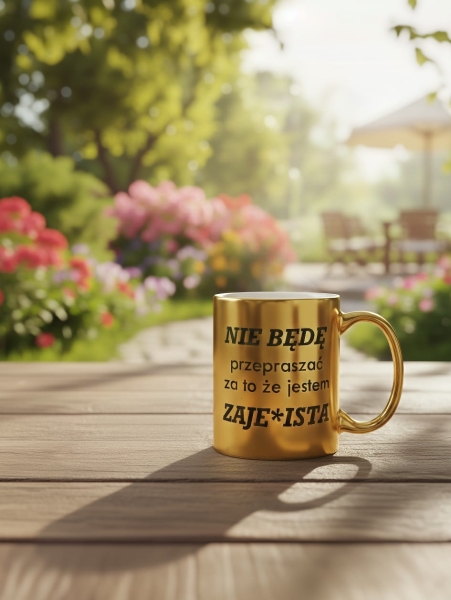 Złoty Kubek Lustrzany z Napisem dla Niej – Prezent "Nie będę przepraszać..." – Elegancki i Odważny Mega Prezencik