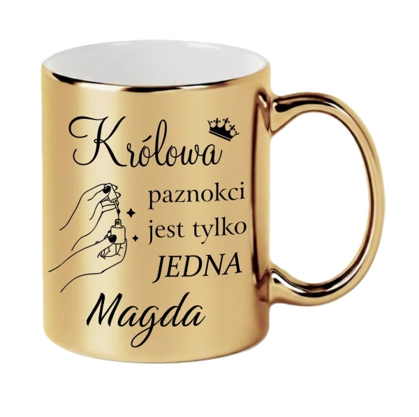 Złoty Kubek dla Stylistki Paznokci – Królowa + Imię | Personalizowany Mega Prezencik