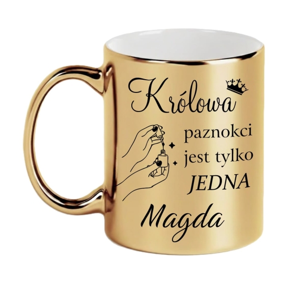 Złoty Kubek dla Stylistki Paznokci – Królowa + Imię | Personalizowany Mega Prezencik