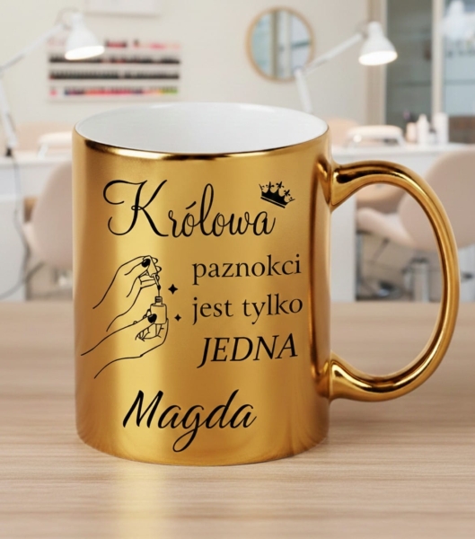Złoty Kubek dla Stylistki Paznokci – Królowa + Imię | Personalizowany Mega Prezencik