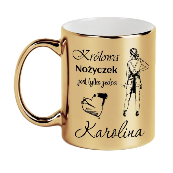 Złoty Kubek dla Fryzjerki z Imieniem – Królowa Nożyczek – Personalizowany Prezent dla Stylistki Fryzur Mega Prezencik
