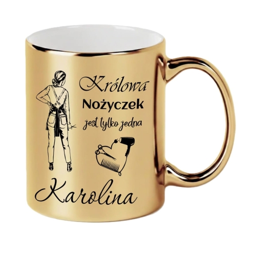 Złoty Kubek dla Fryzjerki z Imieniem – Królowa Nożyczek – Personalizowany Prezent dla Stylistki Fryzur