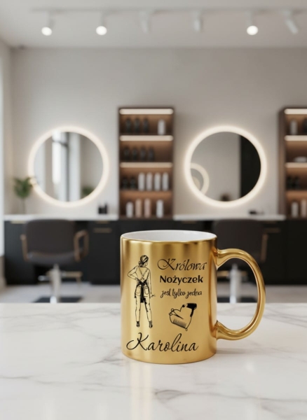 Złoty Kubek dla Fryzjerki z Imieniem – Królowa Nożyczek – Personalizowany Prezent dla Stylistki Fryzur Mega Prezencik