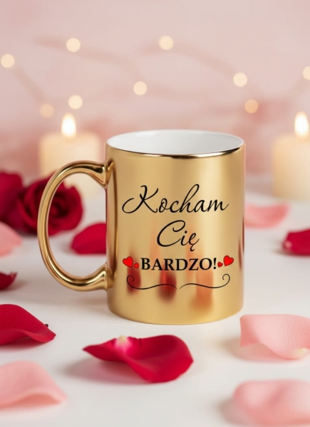 Złoty Kubek Mirror – „Kocham Cię Bardzo!” – Idealny Prezent Mega Prezencik
