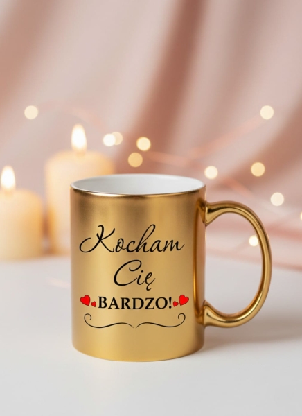 Złoty Kubek Mirror – „Kocham Cię Bardzo!” – Idealny Prezent Mega Prezencik