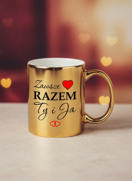 Lustrzany Złoty Kubek Zawsze Razem Ty i Ja Serce Prezent dla Niej Niego Mega Prezencik