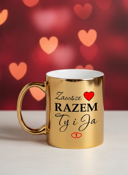 Lustrzany Złoty Kubek Zawsze Razem Ty i Ja Serce Prezent dla Niej Niego Mega Prezencik