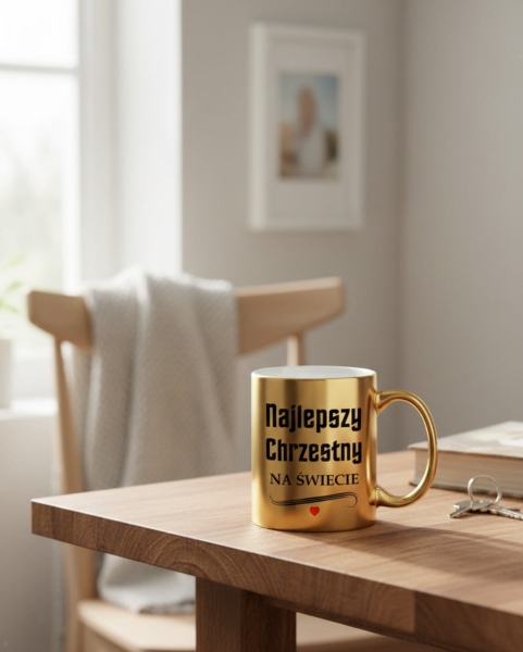 Złoty Kubek Prezent dla Ojca Chrzestnego Najlepszy Chrzestny Podziękowanie Mega Prezencik
